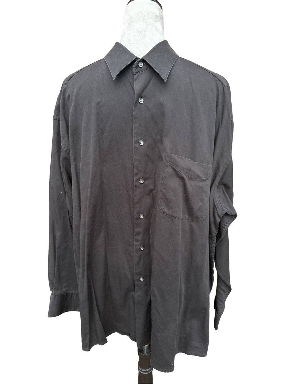 Paul Dione Dress Shirt Mens 17.5 32 33 Black Sateen Egyptian Cotton Pit-Pit 27"